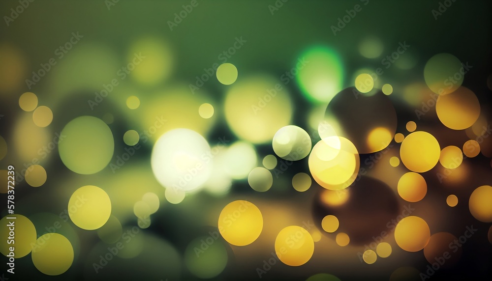 A green and yellow gradient with circular bokeh lights, Generative AI, illustration