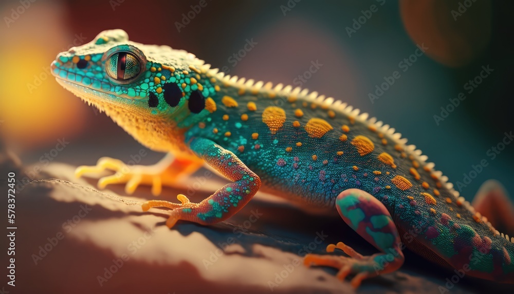 Gecko close up in the sunset, made with generated ai Gecko close up in the sunset, made with generated ai