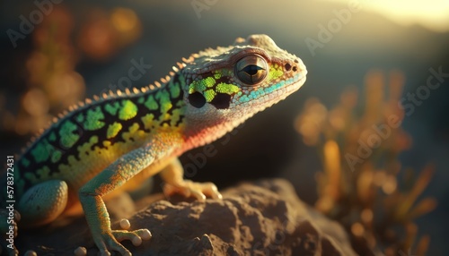 Gecko close up in the sunset, made with generated ai © Interstellar