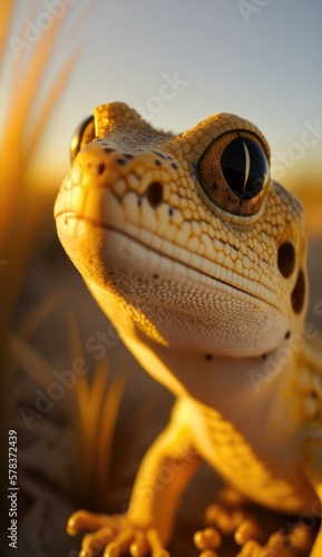 Gecko close up in the sunset, made with generated ai photo