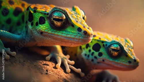 Gecko close up in the sunset, made with generated ai photo