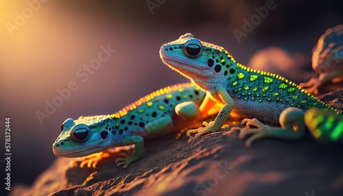Gecko close up in the sunset  made with generated ai
