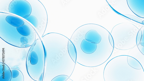 Obraz na plátně 3d rendering blue water droplets, beautiful cells on white background, scientifi