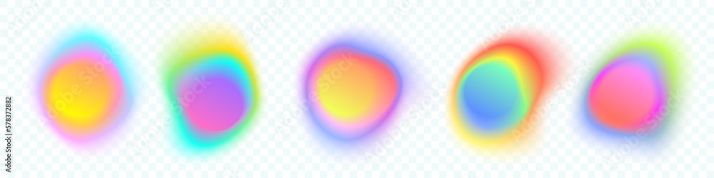 Color gradient circle backgrounds, abstract colors blend mesh with soft neon light, vector shapes. Color blend gradation texture, holographic iridescent round circles with liquid vibrant gradient blur