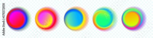 Color gradient circles, neon light abstract shapes with color gradation, vector transparent background. Color blend mesh of chromatic gradient flow