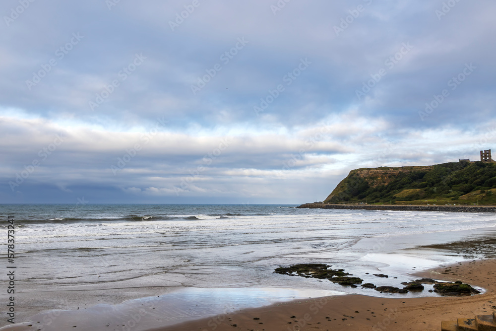 Dramatic coast at North Bay in Scarborough, Yorkshire, UK.