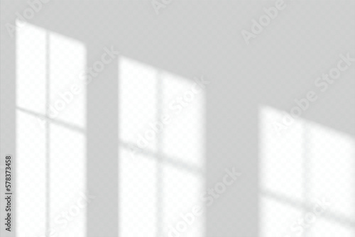 Shadow window light reflected on wall, vector overlay transparent background. Window shadow on room wall, sun shade or sunlight effect