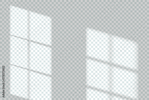 Window shadow light reflected on wall background, vector sun shade overlay effect. Window shadow in sunlight on transparent wall texture, room backdrop mockup