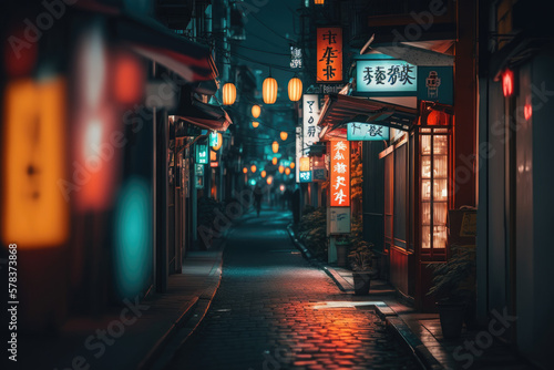 Japanese night with neon light, generative ai © Johannes