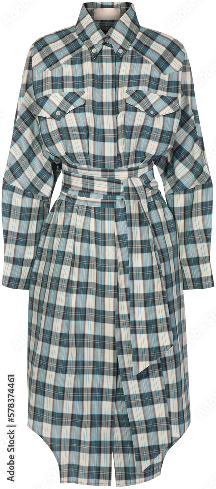 blue and white checked long dress with long sleeves, isolated on transparent or white background, png, mockup blue and white checked long dress with long sleeves, isolated on transparent or white background, png, mockup