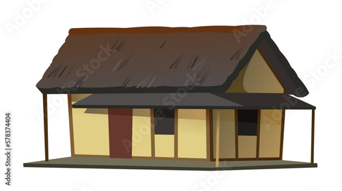 Traditional Japanese house. With canopy. Rural dwelling with thatched roof. illustration vector.
