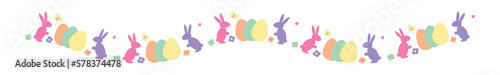 Easter banner. Garland with Easter eggs and bunnies. Festive border. Vector illustration.