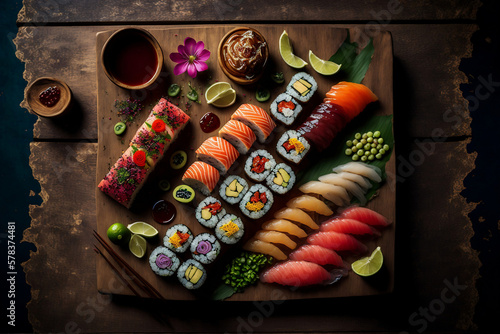 Japanese seafood sushi set, generative ai