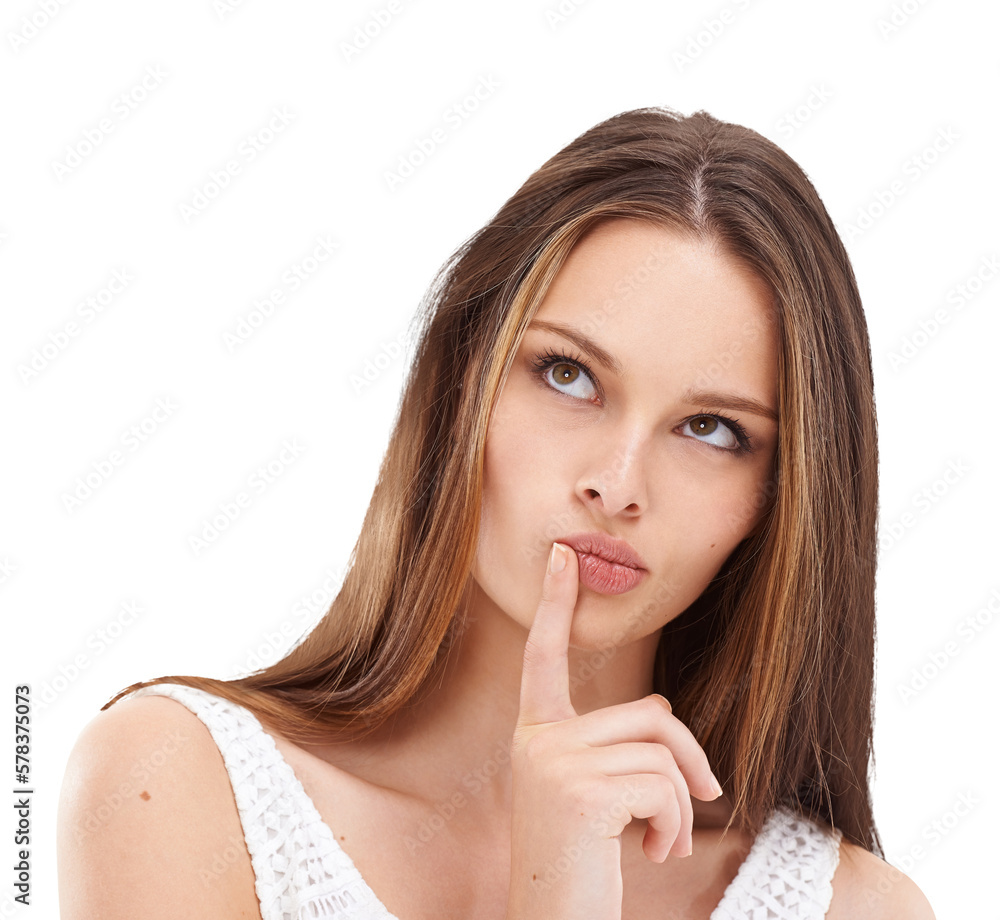 The serious young girl stands with her finger on her hips, wearing a pondering expression that suggests confusion isolated on a png background The serious young girl stands with her finger on her hips, wearing a pondering expression that suggests confusion isolated on a png background