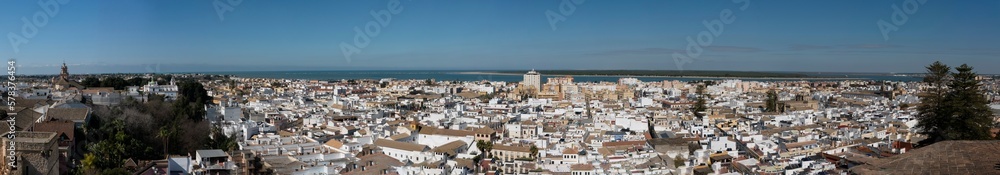 Large panoramic shot of Sanlucar de Barrameda, a tourist and historical town in the province of Cadiz, in Andalusia, southern Spain