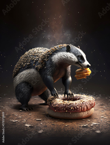 Fotografie, Tablou honey badger eating a bagel, ai