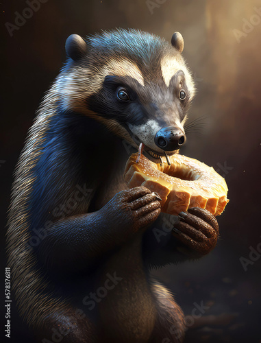 Fototapet honey badger eating a bagel, ai