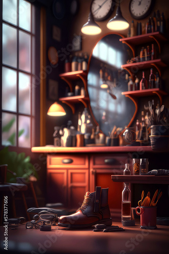 shoemaker the salon with bokeh background, ai