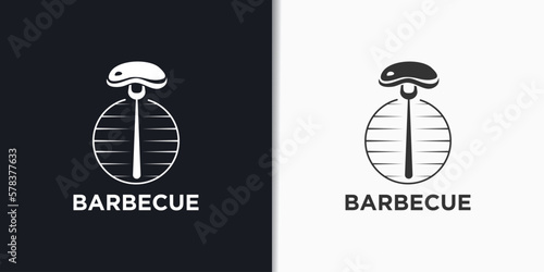 Vector vintage retro rustic BBQ grill barbecue barbecue logo