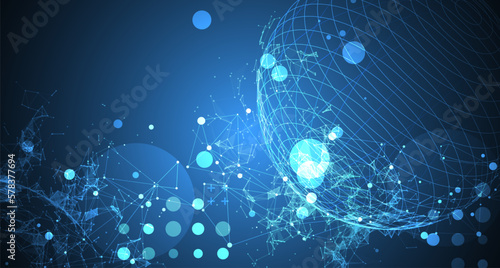 Sphere  theme with connected lines in technology style background.  Abstract 3d grid design.