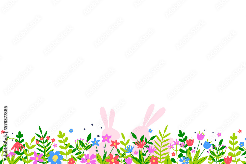 Easter bunnies with flowers on transparent background. PNG illustration Easter bunnies with flowers on transparent background. PNG illustration