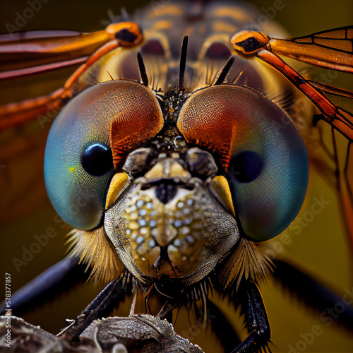 a macro image of dragonfly on a stem