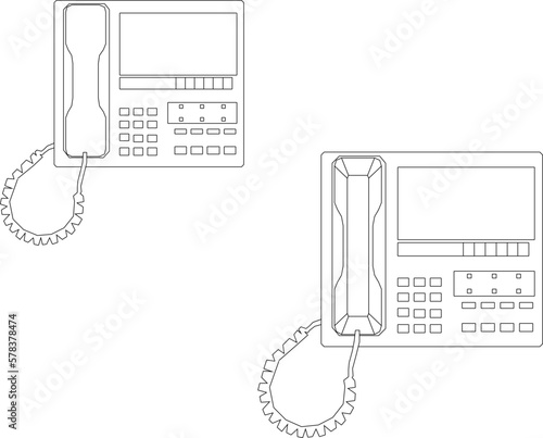 Set of sketch vector illustrations of vintage telephones with buttons