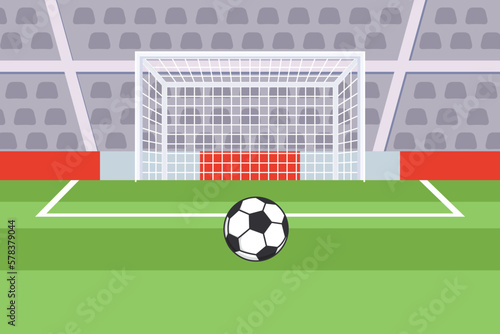 Ball and goal design on the field. Penalty kick concept flat style design