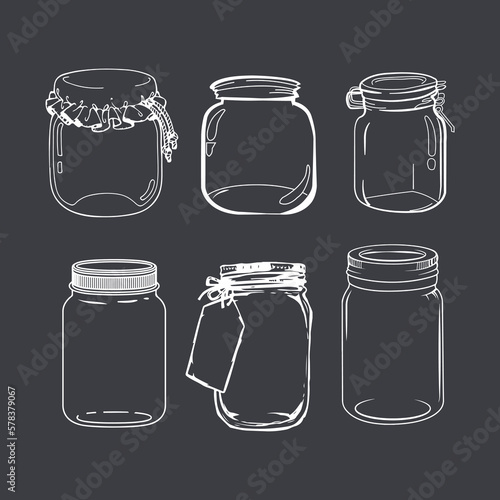 Hand drawn mason jar. Contour sketch. Vector illustration