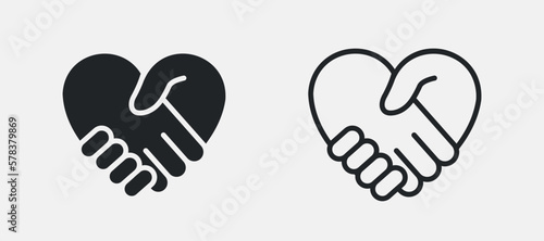 Abstract set with red and black handshakes heart vector icons. Sign friendship or partnership icons. Peace and love symbol. Sign agreement. Vector 10 eps.