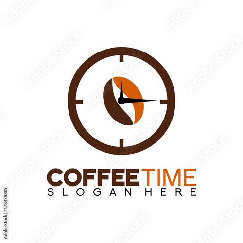 Coffee time logo. Simple coffee time logo design with illustration of coffee beans and clock.