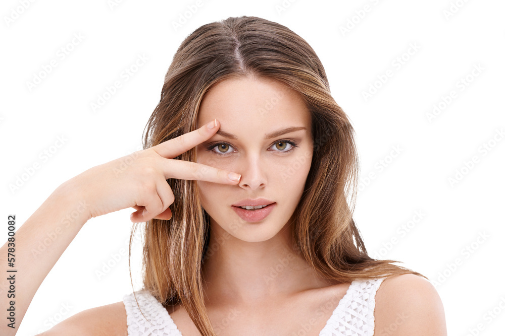 A stunning female model uses an eye-opening gesture to promote cosmetics and emphasize the transformative power of microblading, eyecare, and beauty isolated on a png background. A stunning female model uses an eye-opening gesture to promote cosmetics and emphasize the transformative power of microblading, eyecare, and beauty isolated on a png background.