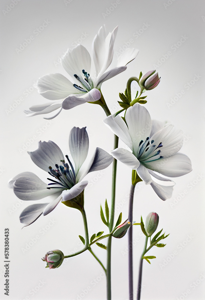 AI generated illustration of three flowers on white background