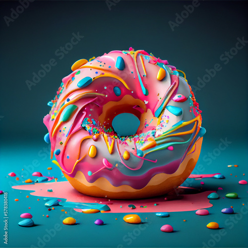 sweet glazed colored donut with hole isolated