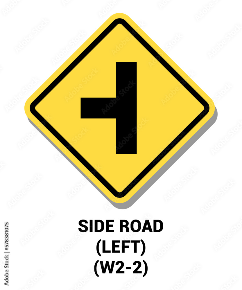 Manual On Uniform Traffic Control Device ( MUTCD ) SIDE ROAD AT LEFT , United States Road Symbol Sign with description Manual On Uniform Traffic Control Device ( MUTCD ) SIDE ROAD AT LEFT , United States Road Symbol Sign with description