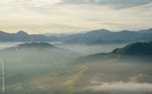 Misty mountain valleys in Basque country south west France