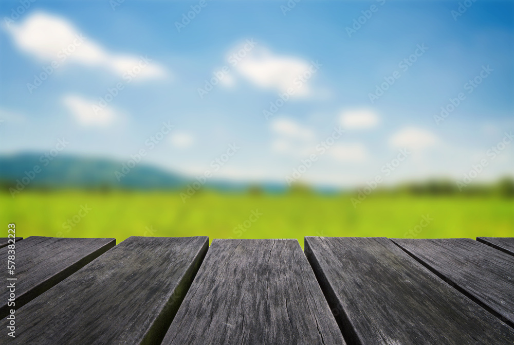 Empty wooden table with beautiful landscape background Empty wooden table with beautiful landscape background