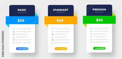 Ui UX pricing design tables with tariffs, subscription features checklist and business plans. pricing plans table and pricing chart Price list for web or app. Product Comparison business web plans.