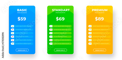 Ui UX pricing design tables with tariffs, subscription features checklist and business plans. pricing plans table and pricing chart Price list for web or app. Product Comparison business web plans.