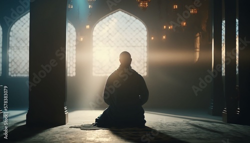 muslim praying in mosque, Generative AI