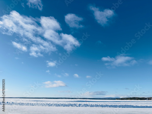 Winter landscape of ice road in north Sweden