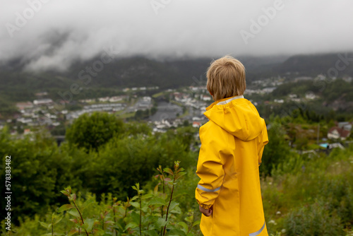 High angle view on Kvinesdal village in summer Norway © Tomsickova