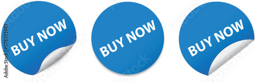 BUY NOW - blue round sticker banners