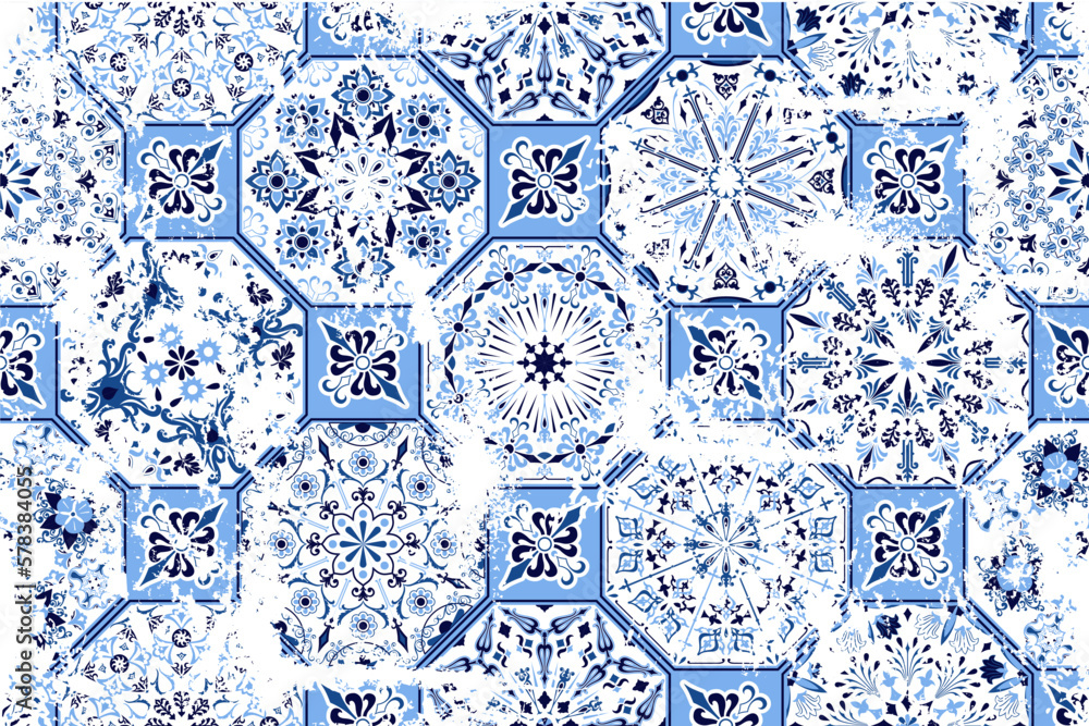 Fototapeta Sicilian ceramic style tile, featuring blue decorative flourishes with floral elements.