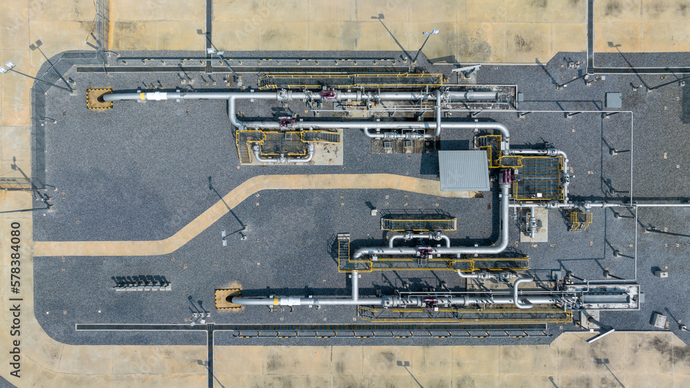 Aerial top view gas control station equipment, Natural gas supplies