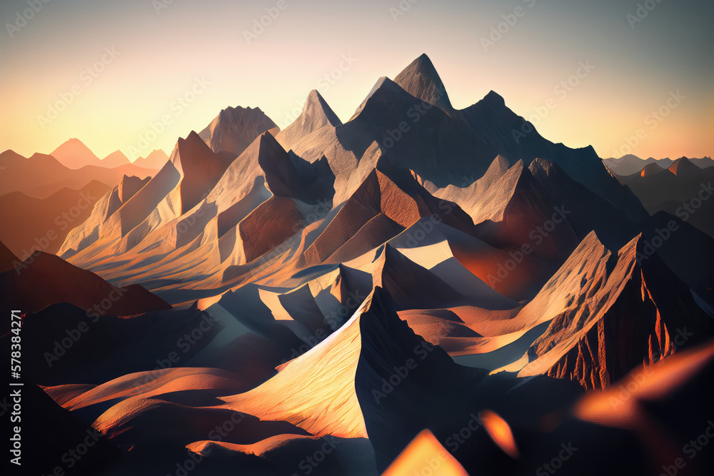 Watch the overlapping peaks at sunrise from the top of the mountain, stretching into the distance Watch the overlapping peaks at sunrise from the top of the mountain, stretching into the distance