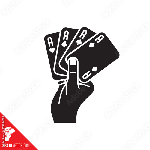 Hand with playing cards vector icon