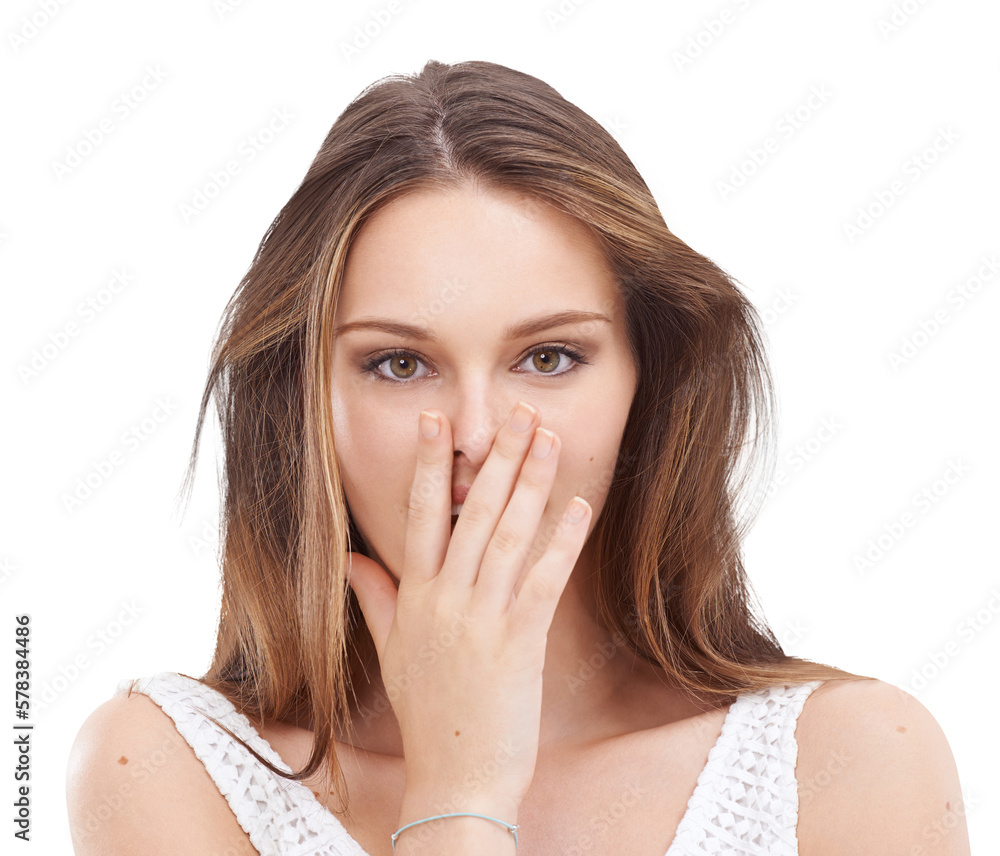 Surprised model or shocked woman showing facial expressions hands covering her mouth isolated on a png background Surprised model or shocked woman showing facial expressions hands covering her mouth isolated on a png background