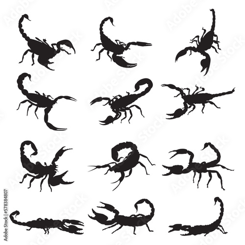 Set scorpion silhouette vector illustration.