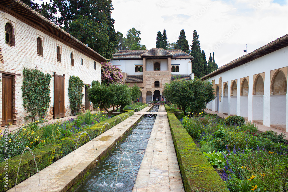 Views of the spectacular Patio de La Acequia in the gardens of the Generalife, Alhambra, Granada, Andalusia, Spain. Views of the spectacular Patio de La Acequia in the gardens of the Generalife, Alhambra, Granada, Andalusia, Spain.